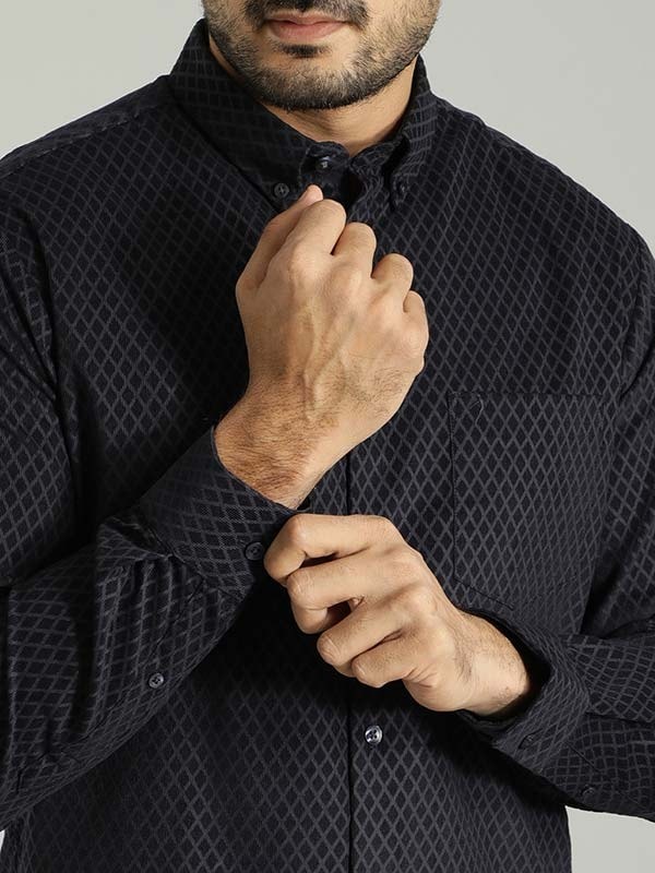 Indian Terrain Men's Slim Fit Full Sleeve Printed Dark Blue Shirt